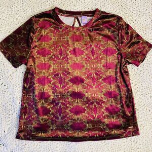 Savage X Fenty (M) Psychedelic Velvet Floral Top Shirt Blouse Fashion Pink Green